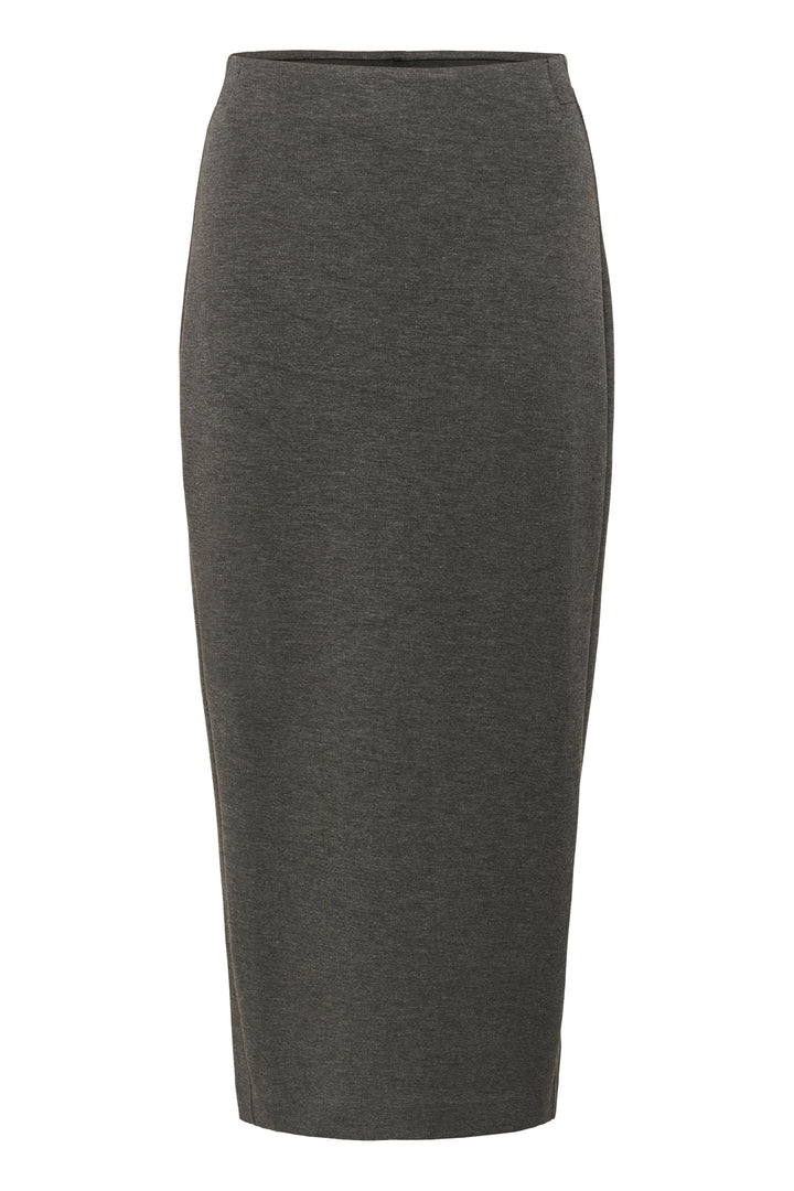 Jupe Aida midi en jersey extensible, coupe épurée, taille élastique et fente discrète au dos.