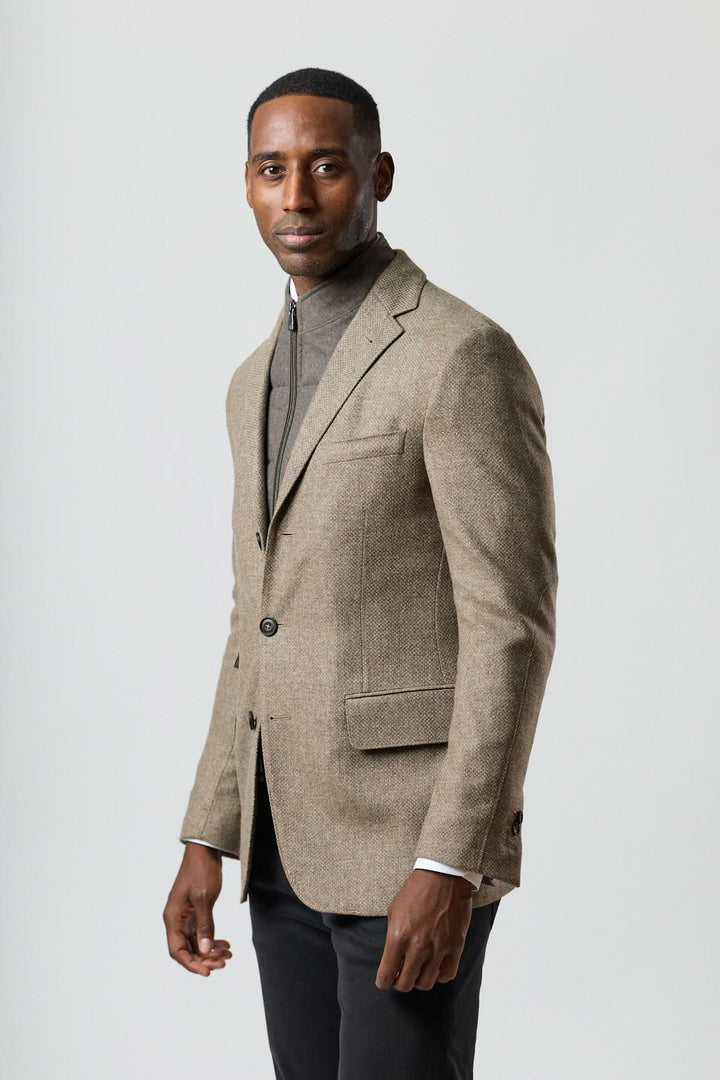 Textured wool blazer with integrated detachable collar