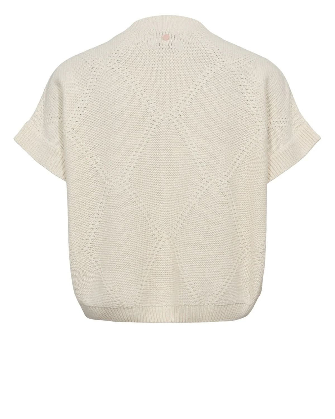 Chandail en tricot brodé à manches courtes avec motif floral, coupe ample et finitions côtelées, pour un style doux et féminin.