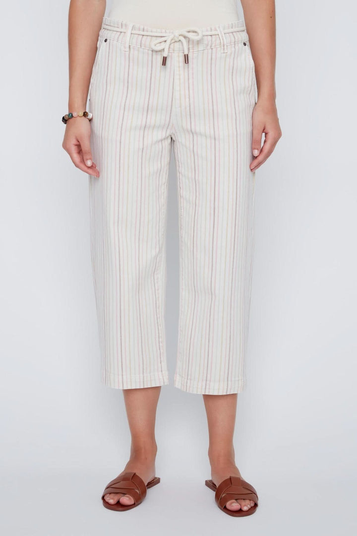 Striped capri pants with a drawstring