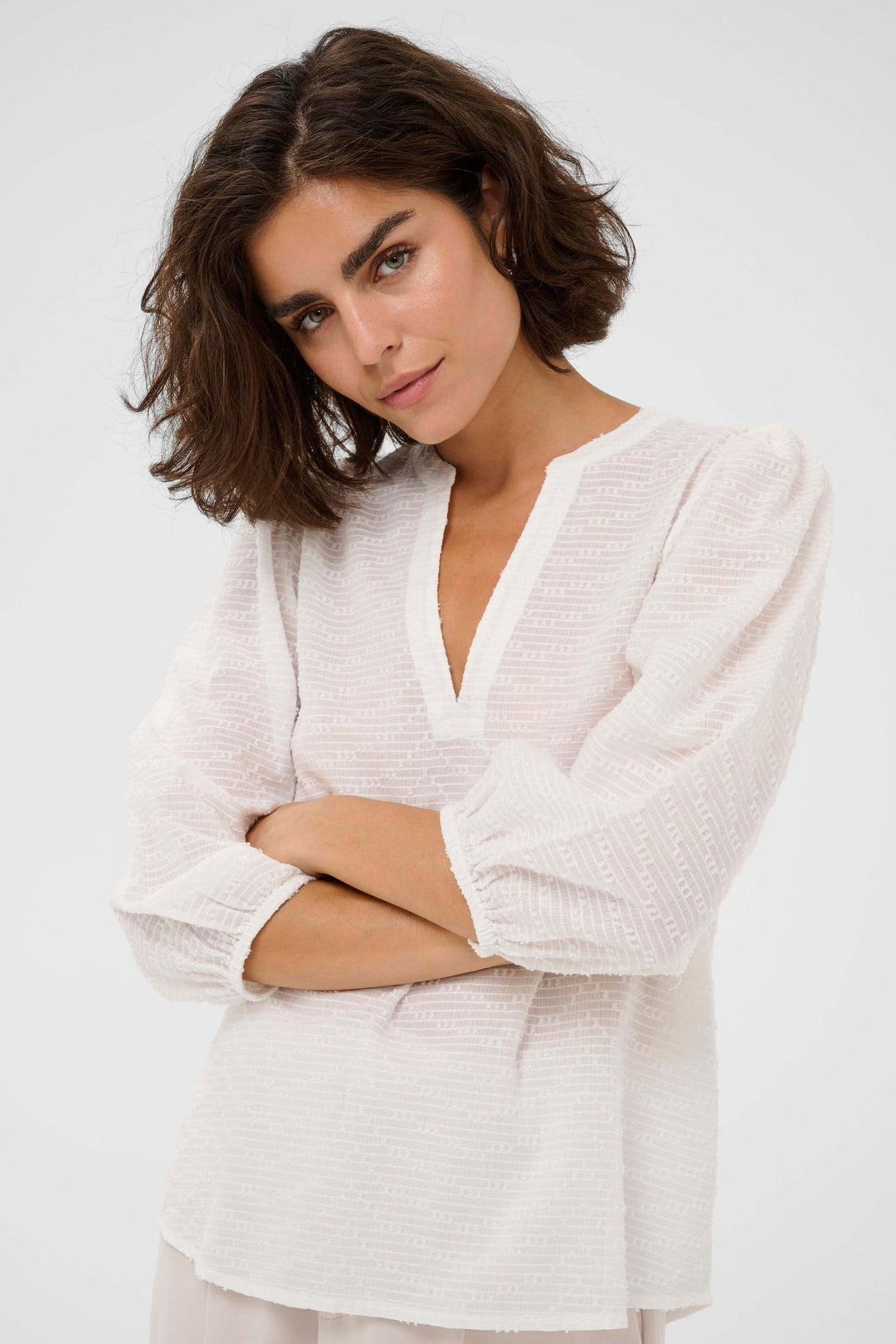 Penelope textured blouse with three-quarter sleeves