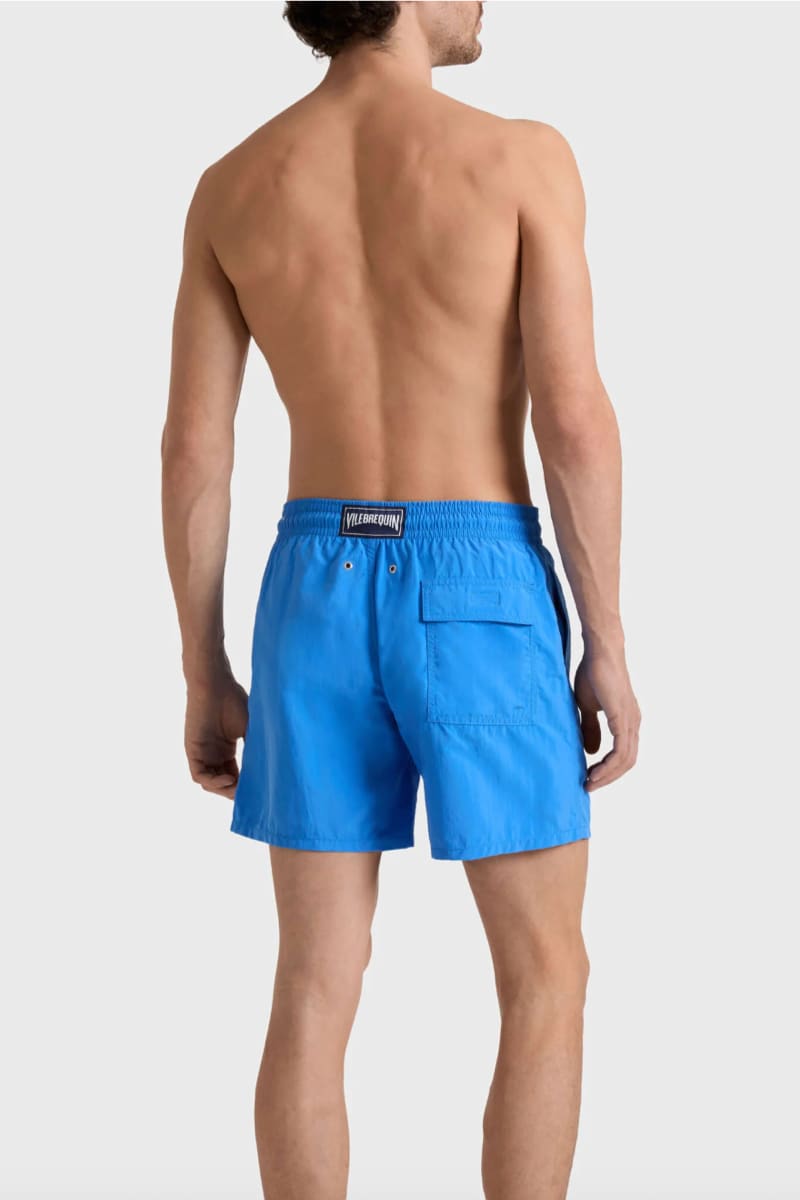 Front view of a Vilebrequin men's blue tone-on-tone print swimsuit with drawstring - Valérie Simon