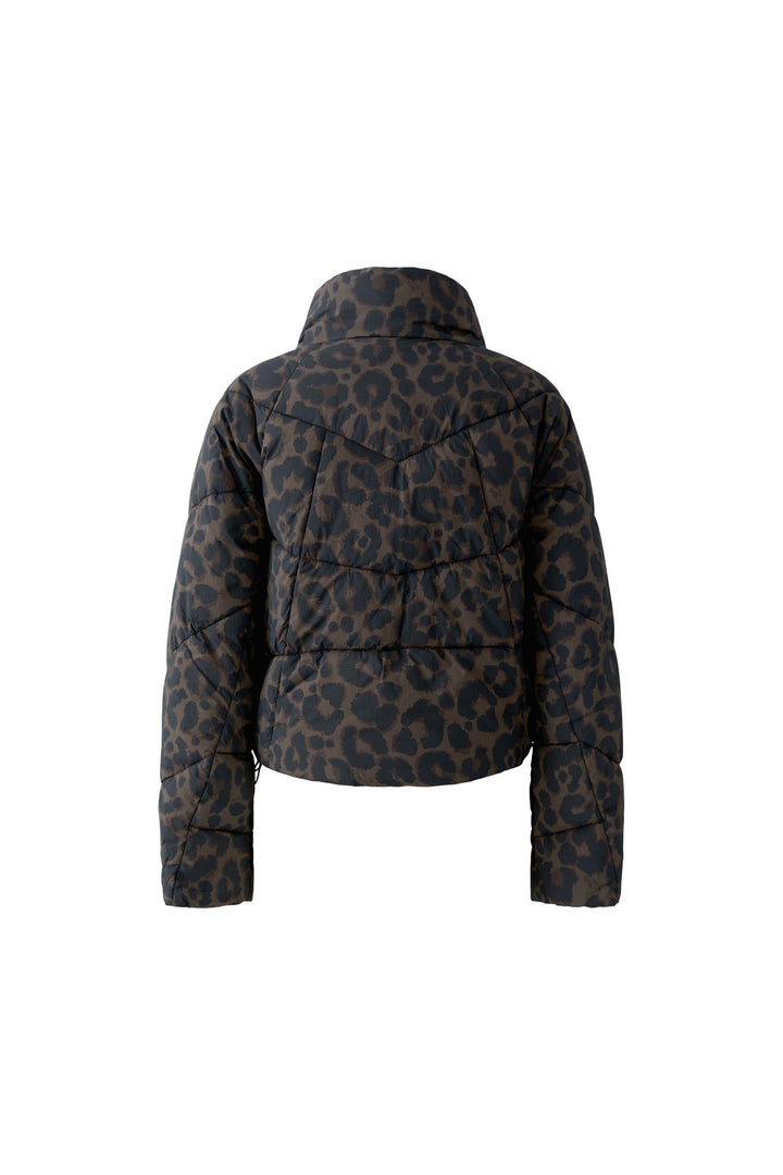 Manteau court matelassé à imprimé léopard marron vue de face pour femme Oui