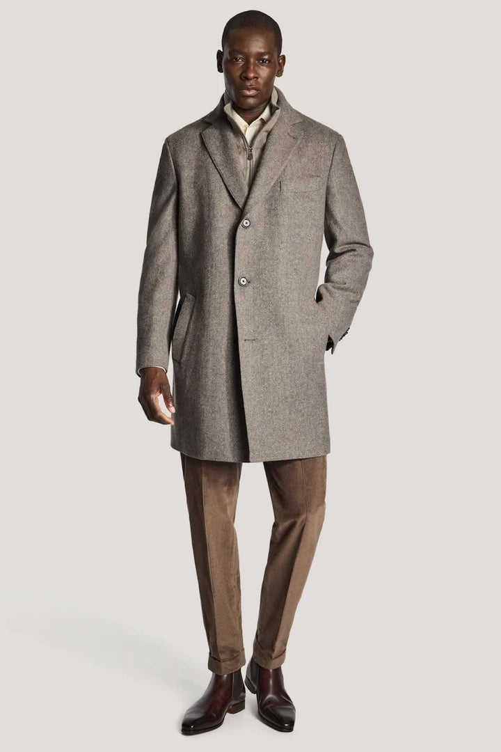 Manteau habillé en laine et soie avec plastron zippé vue de face pour homme Jack Victor