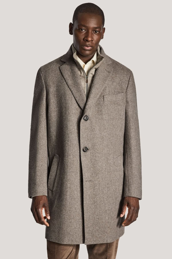 Manteau habillé en laine et soie avec plastron zippé vue de face pour homme Jack Victor