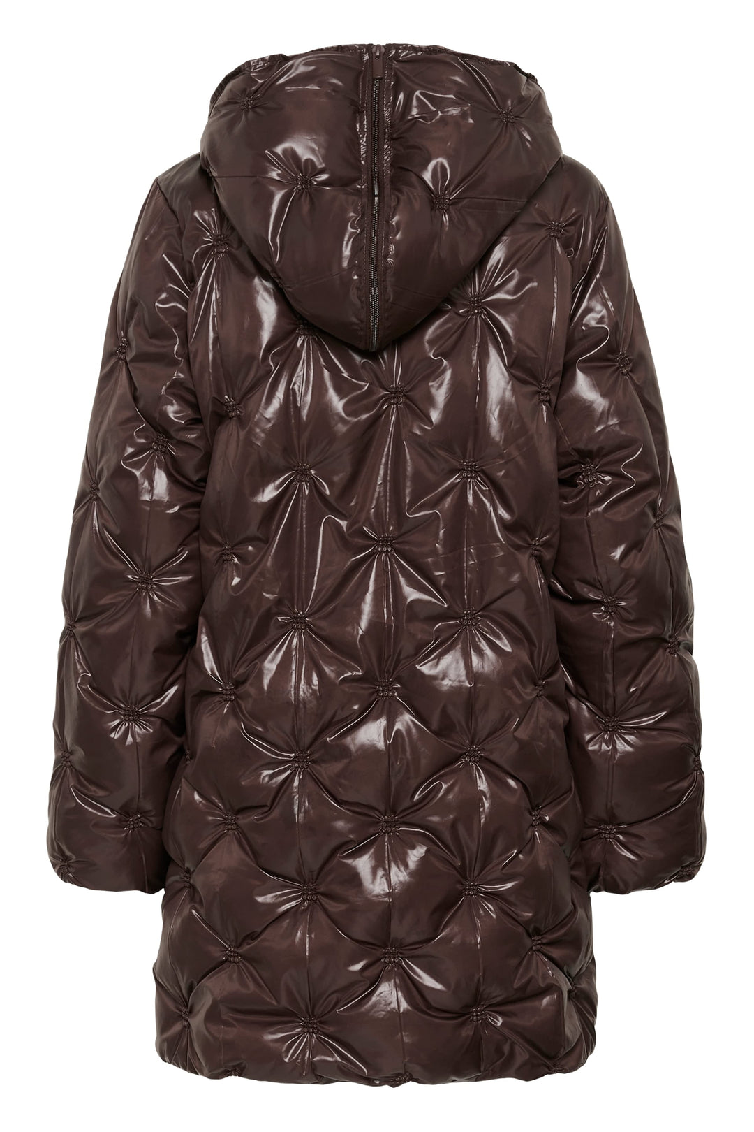 Manteau long matelassé à col montant vue de face pour femme Cream