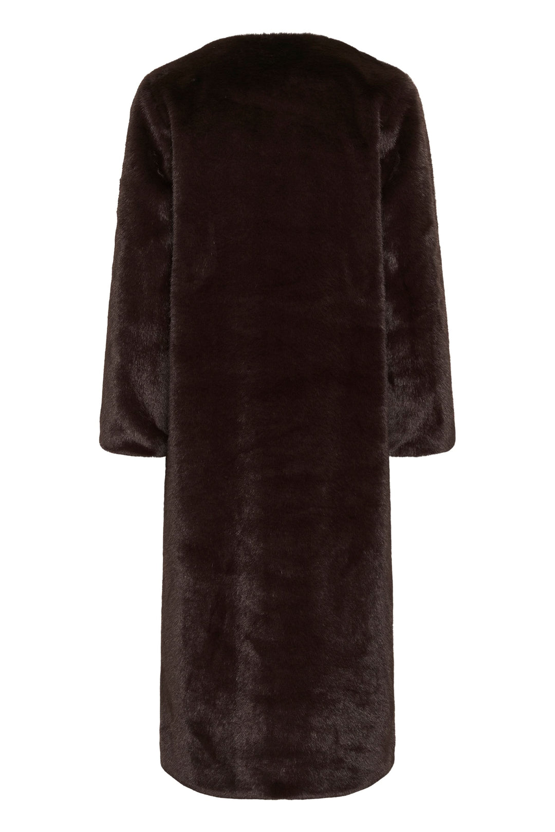 Manteau long Zabelle en fausse fourrure noire à col rond vue de face pour femme Inwear