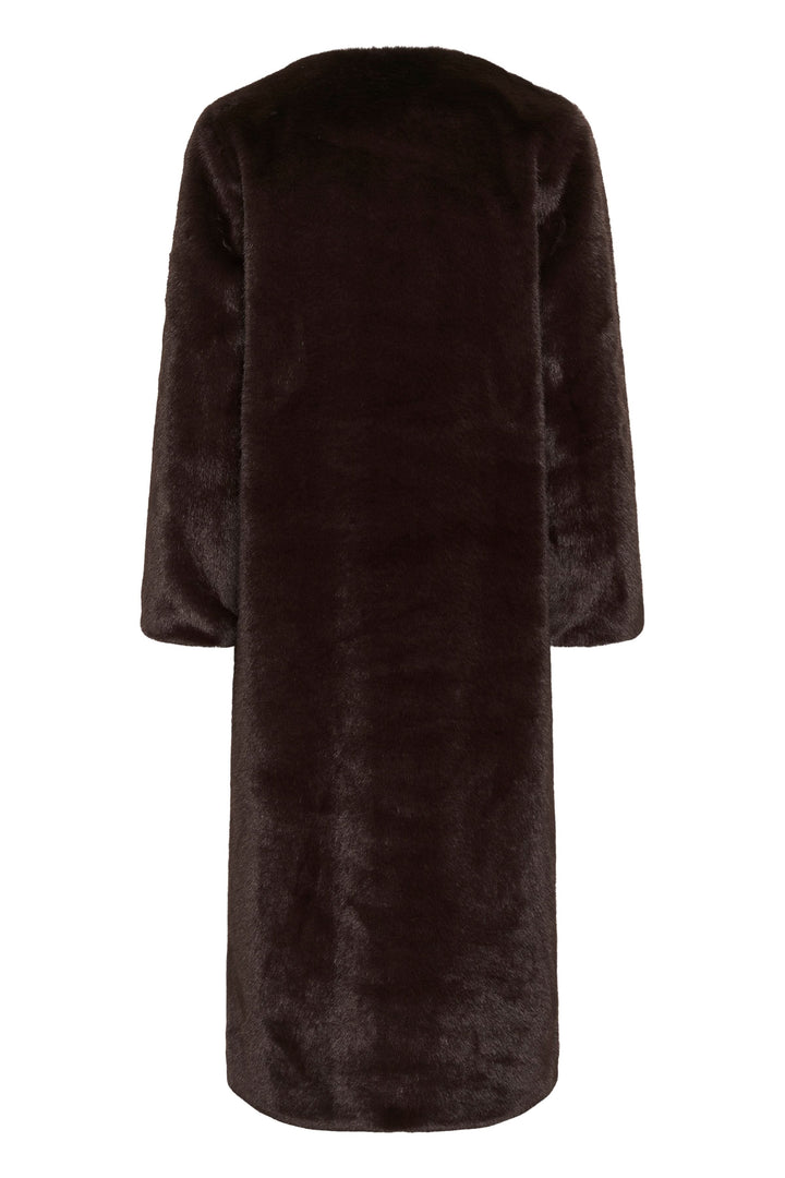 Manteau long Zabelle en fausse fourrure noire à col rond vue de face pour femme Inwear