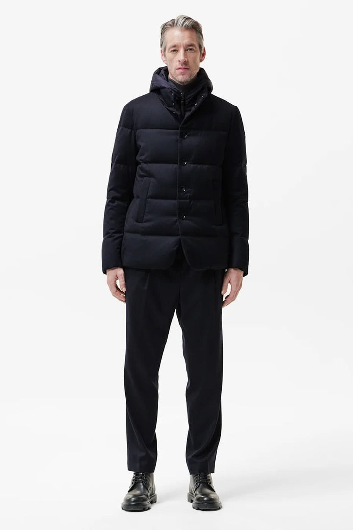 Manteau matelassé en laine à capuchon vue de face pour homme DUNO