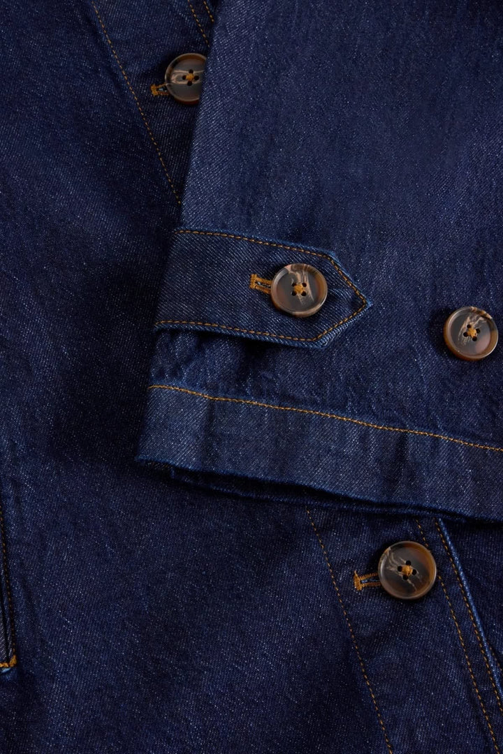 Vue arrière manteau long Oakleigh denim White Stuff femme bleu clair - Valérie Simon