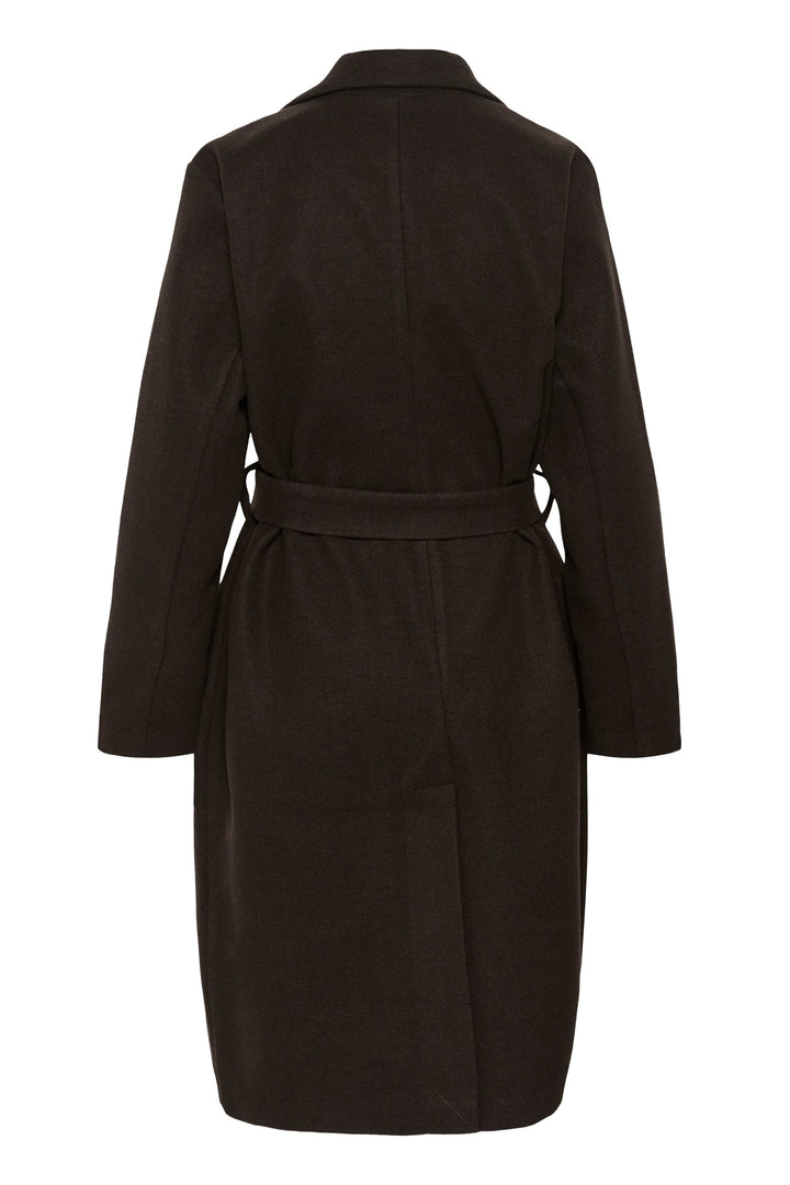 Vue de face manteau Saturne Kaffe bleu marine avec ceinture, Valérie Simon
