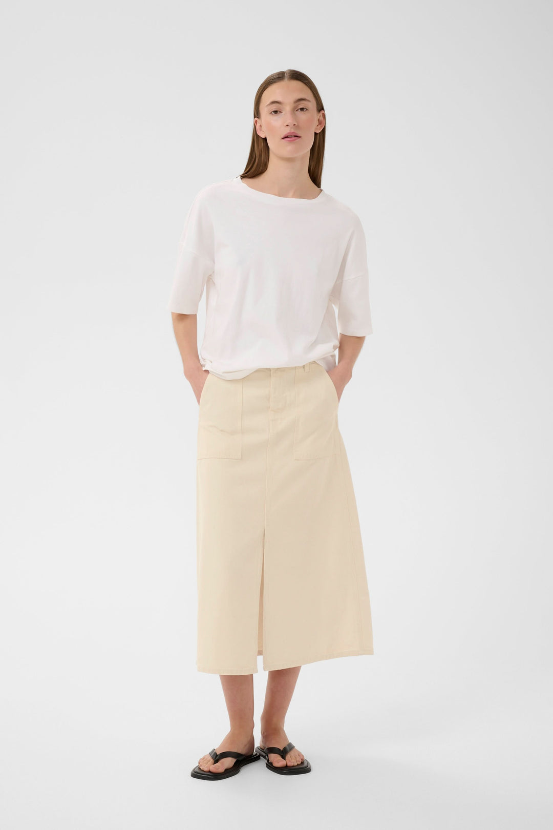 Dilys straight midi skirt with patch pockets