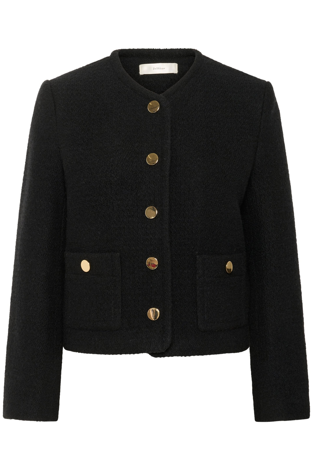 Short textured jacket with gold buttons