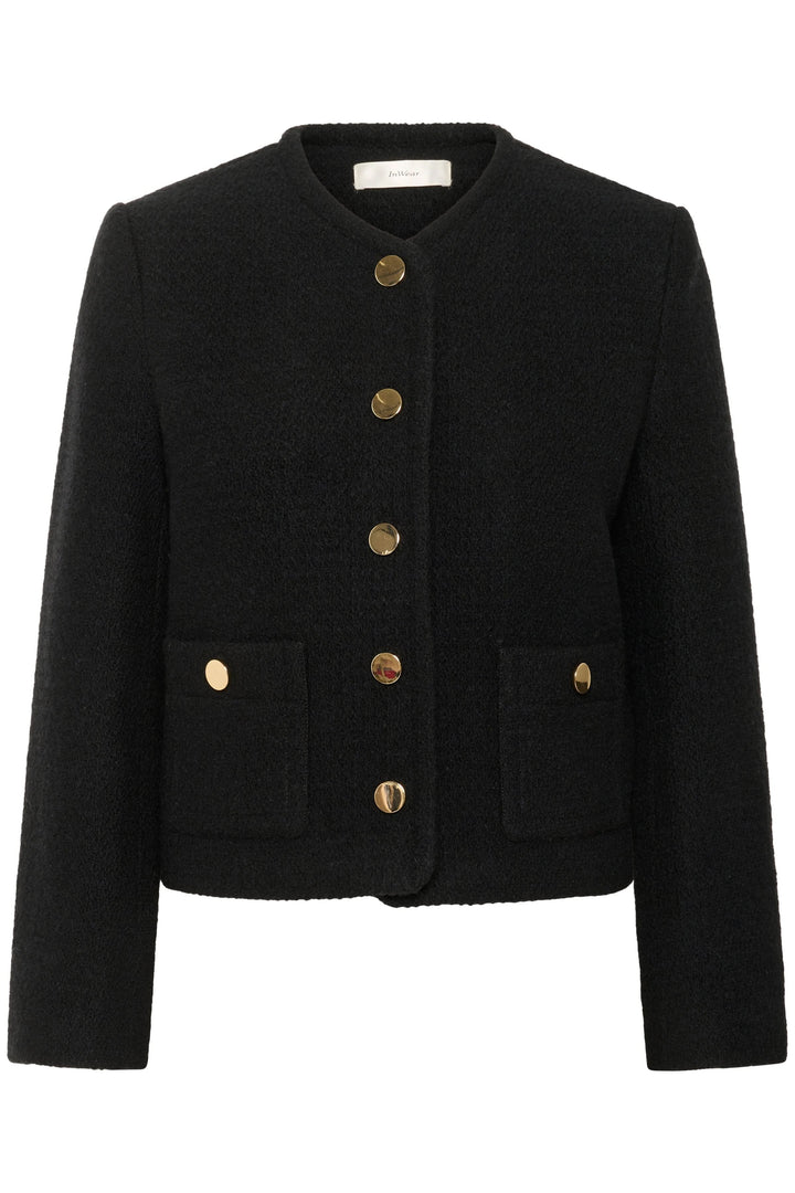 Short textured jacket with gold buttons