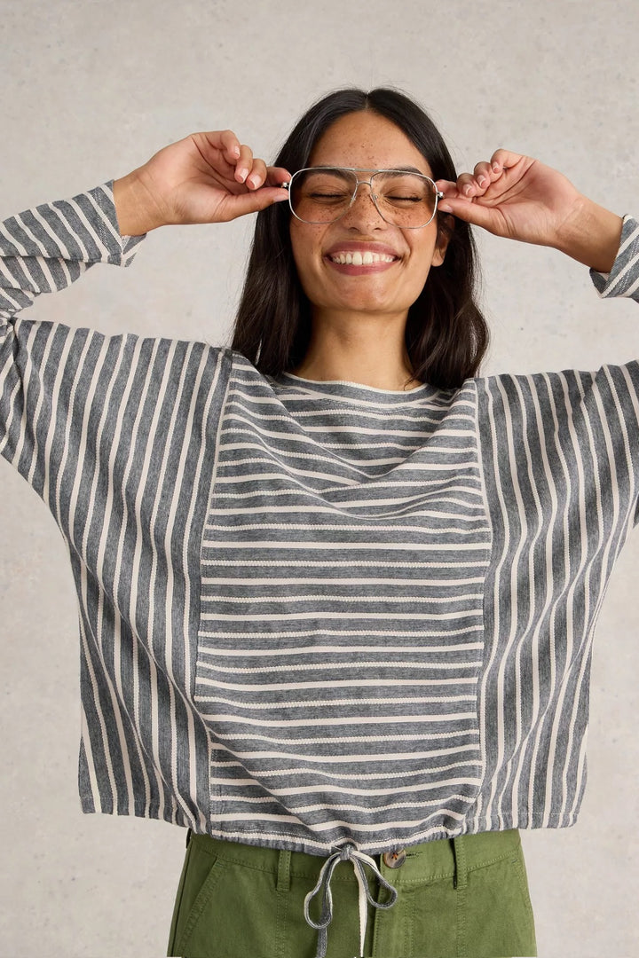 Striped top with knotted hem