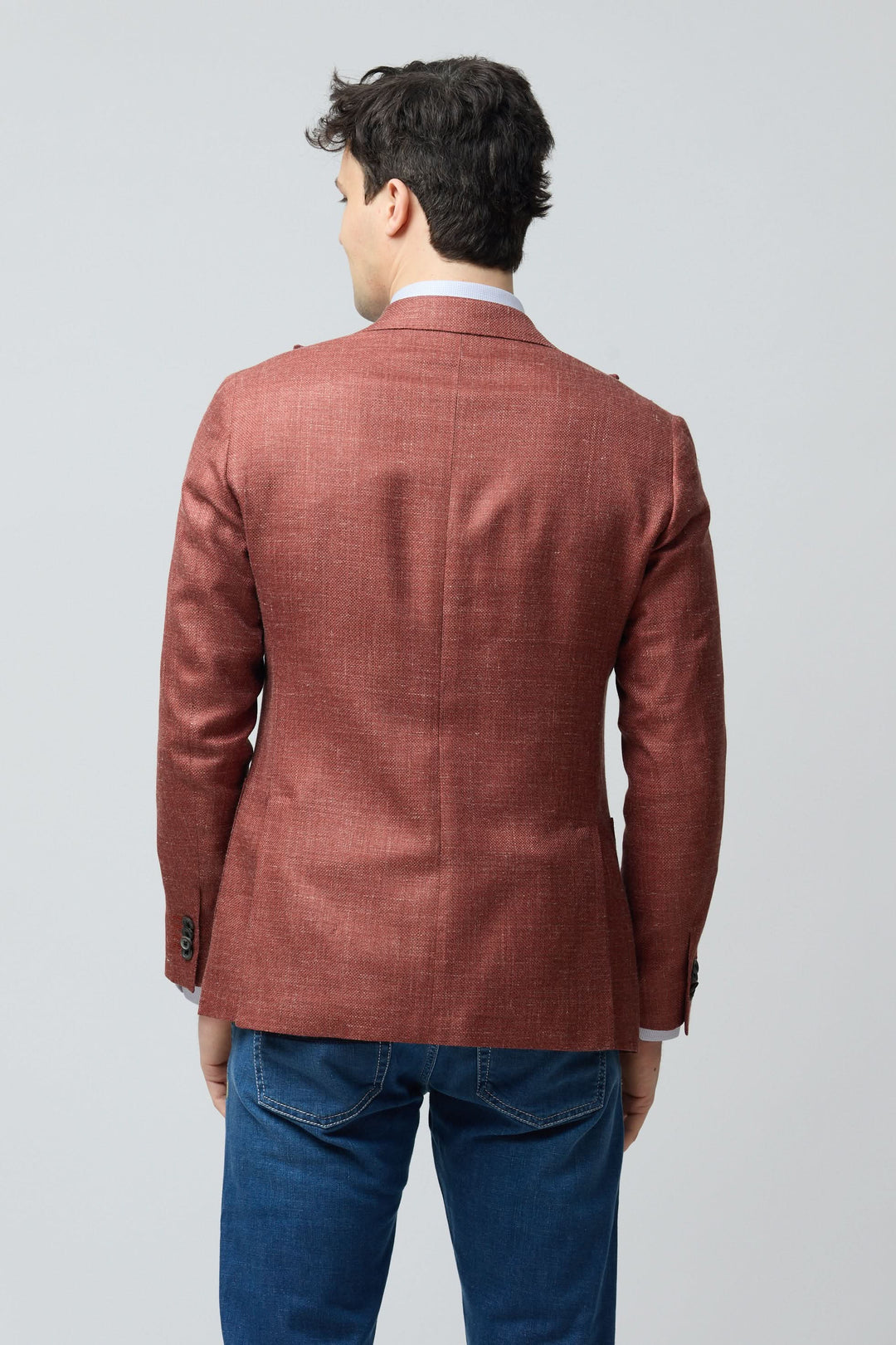 Veston texturé en laine, soie et lin