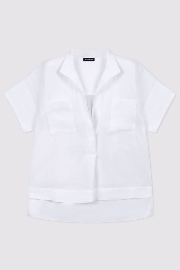 Embroidered bat-print linen blouse