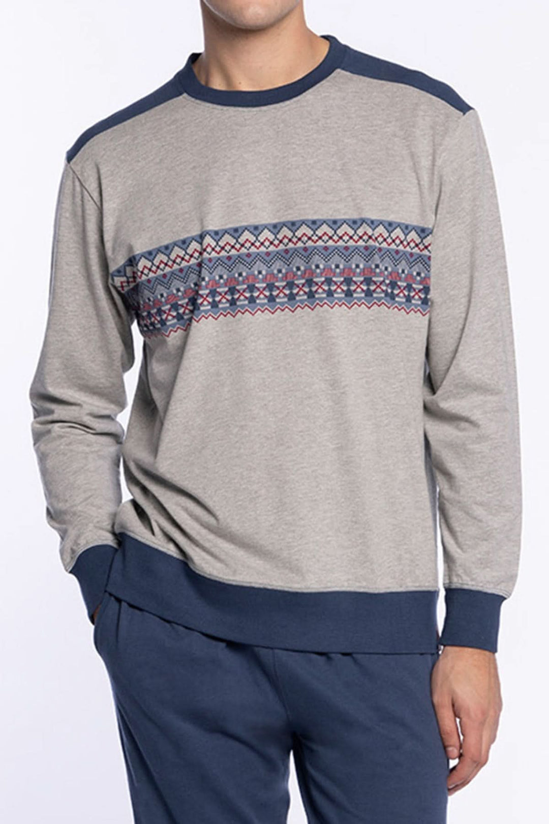 Pyjama Long en Coton – Motif Géométrique