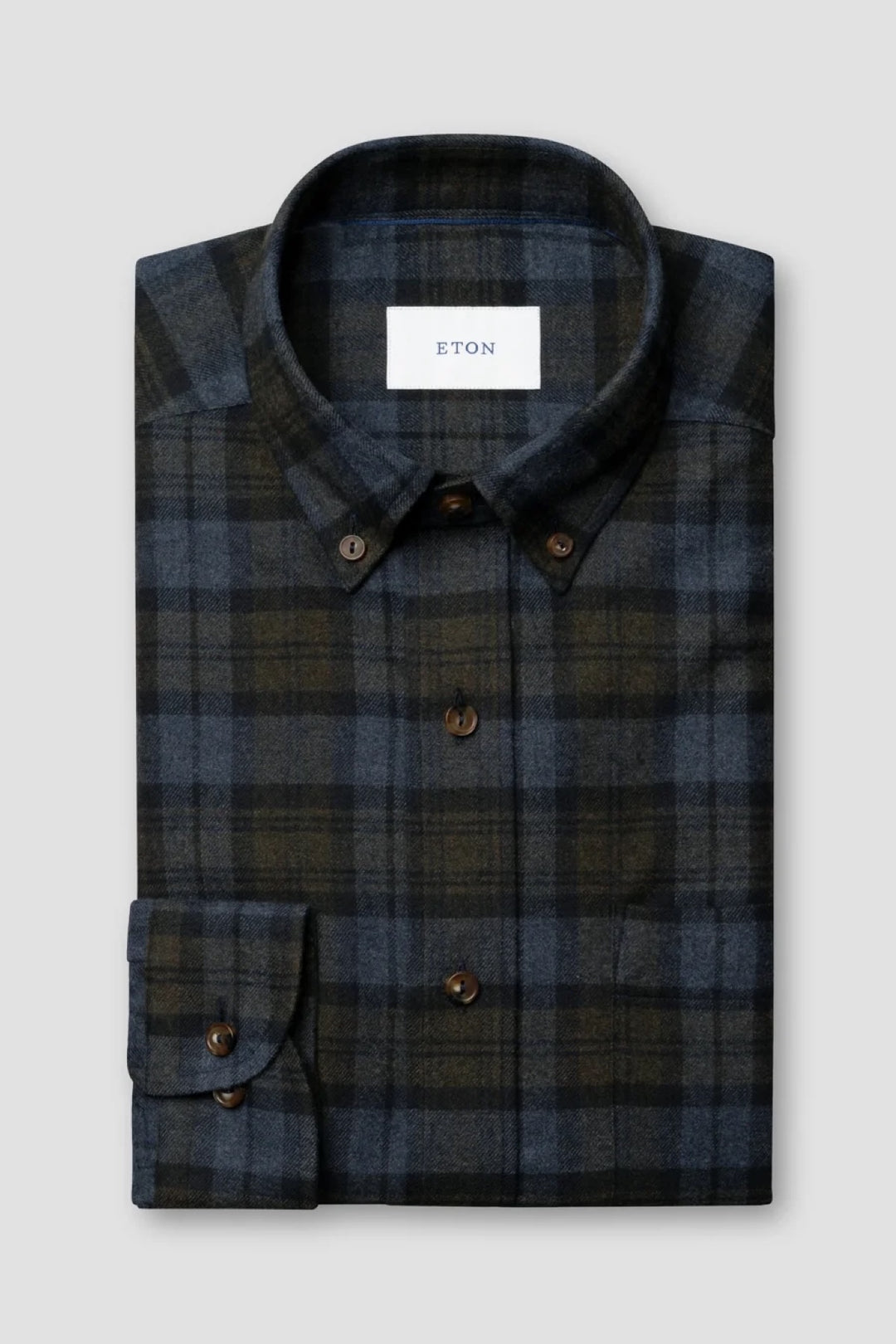 Chemise en flanelle à carreaux bleu et olive