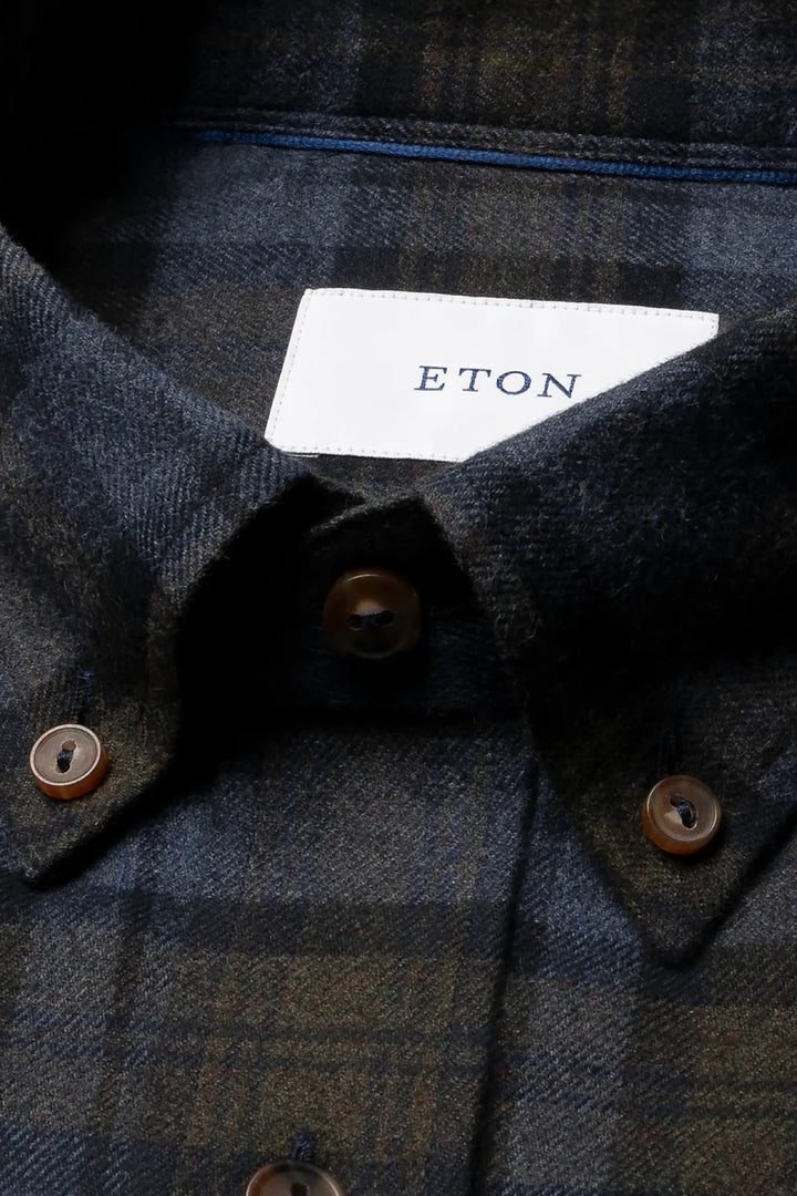Chemise en flanelle à carreaux bleu et olive