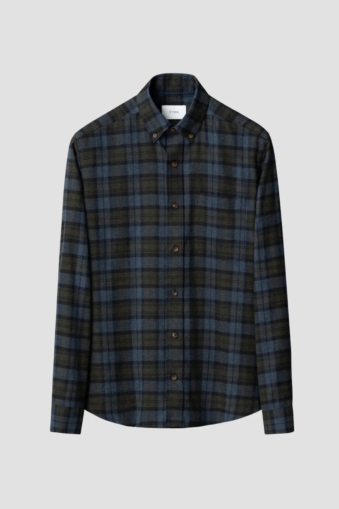 Chemise en flanelle à carreaux bleu et olive