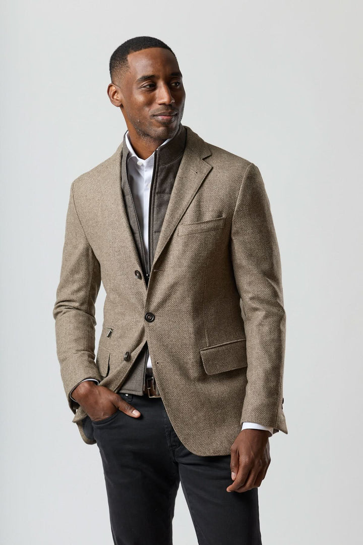 Textured wool blazer with integrated detachable collar
