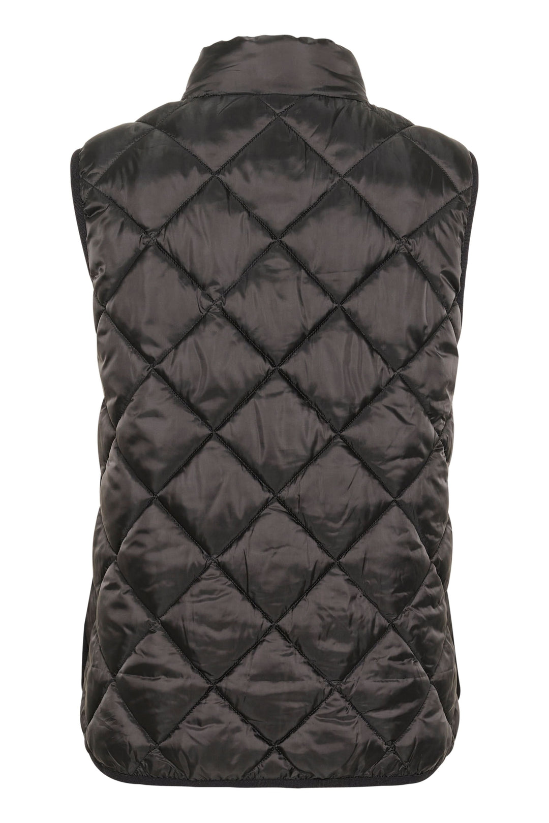 Manteau sans manches matelassé noir, design léger avec coupe droite et matelassage en losanges.