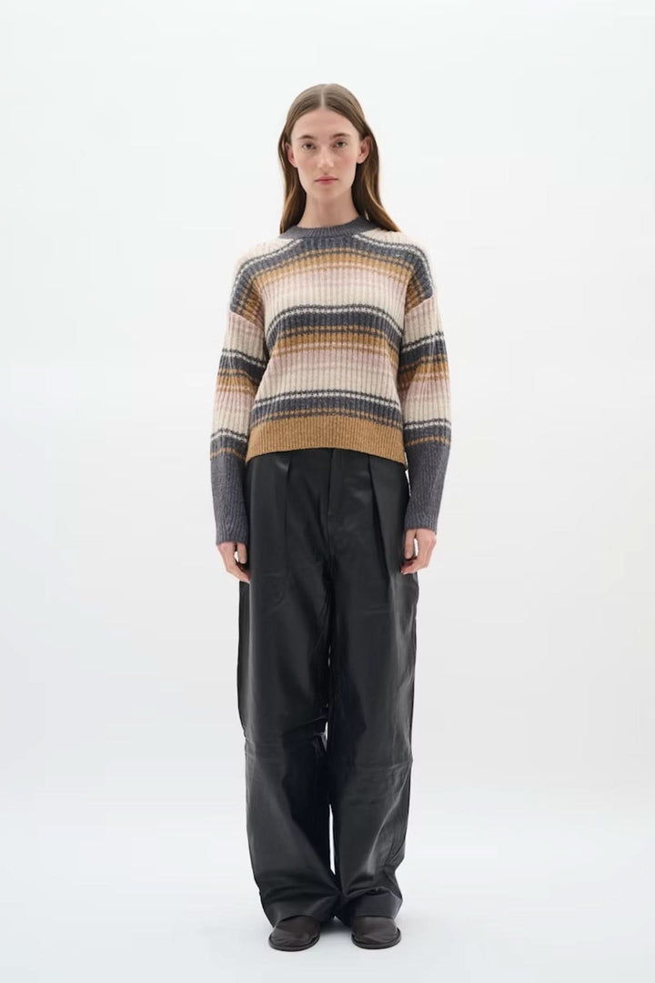 Ribbed knit striped sweater