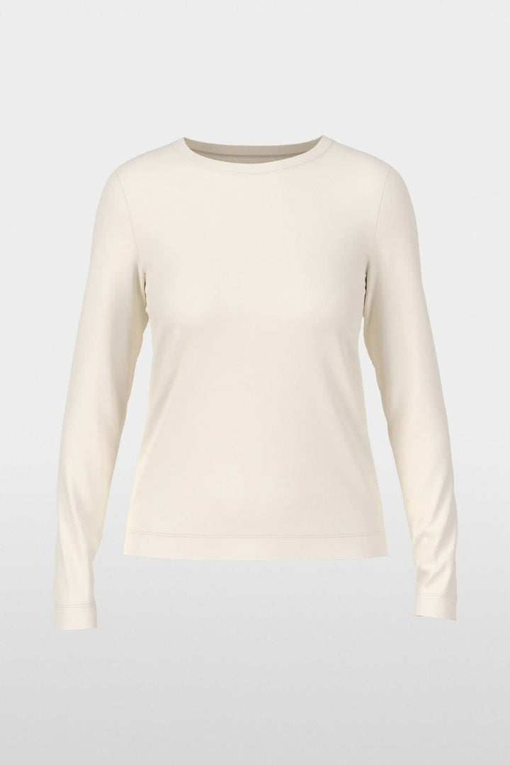 Chandail unie à manches longues en tissu doux, coupe ajustée, idéal pour un look minimaliste et chic.