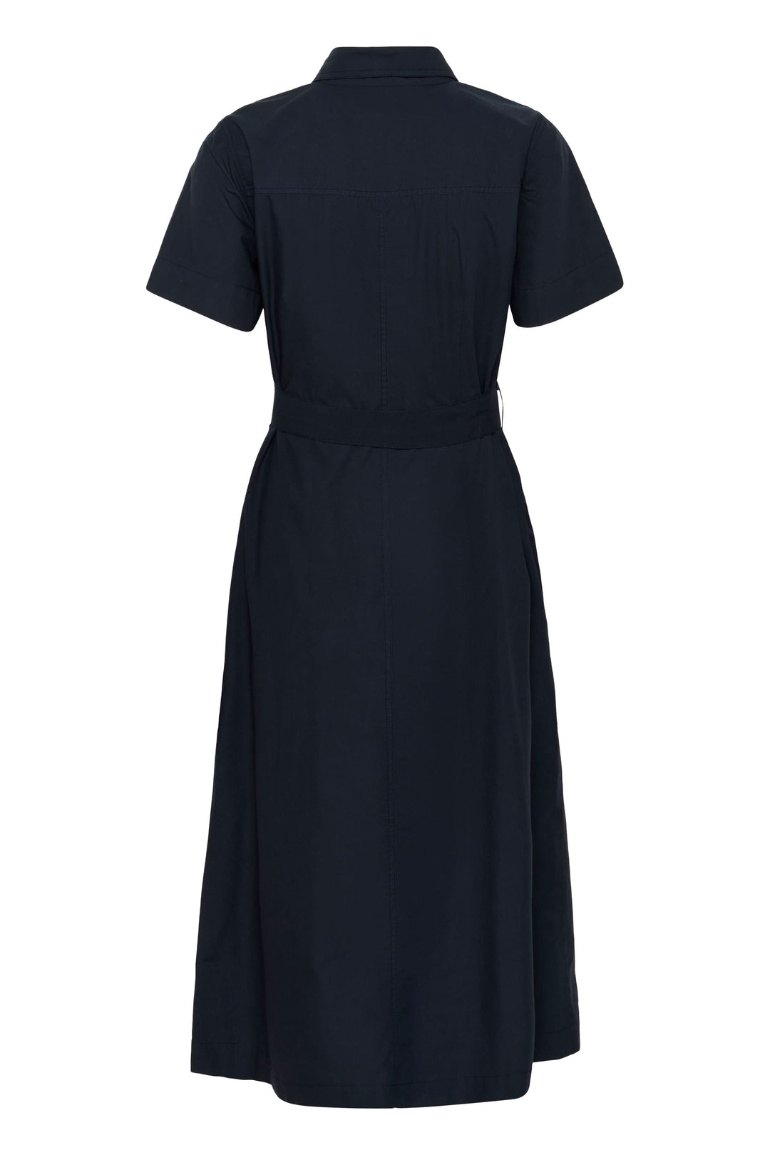 Robe Ariel chemise longue ceinturée manches courtes vue de dos, silhouette élégante et moderne avec ceinture à nouer.