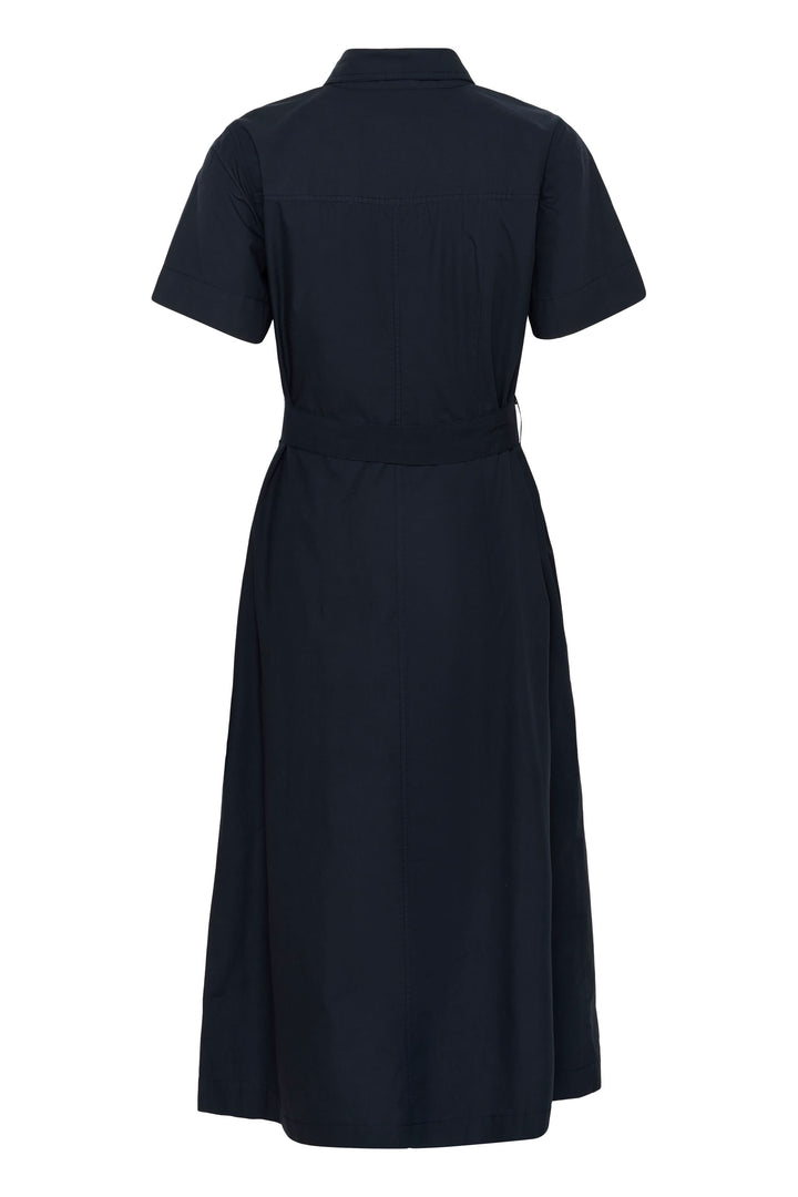 Robe Ariel chemise longue ceinturée manches courtes vue de dos, silhouette élégante et moderne avec ceinture à nouer.