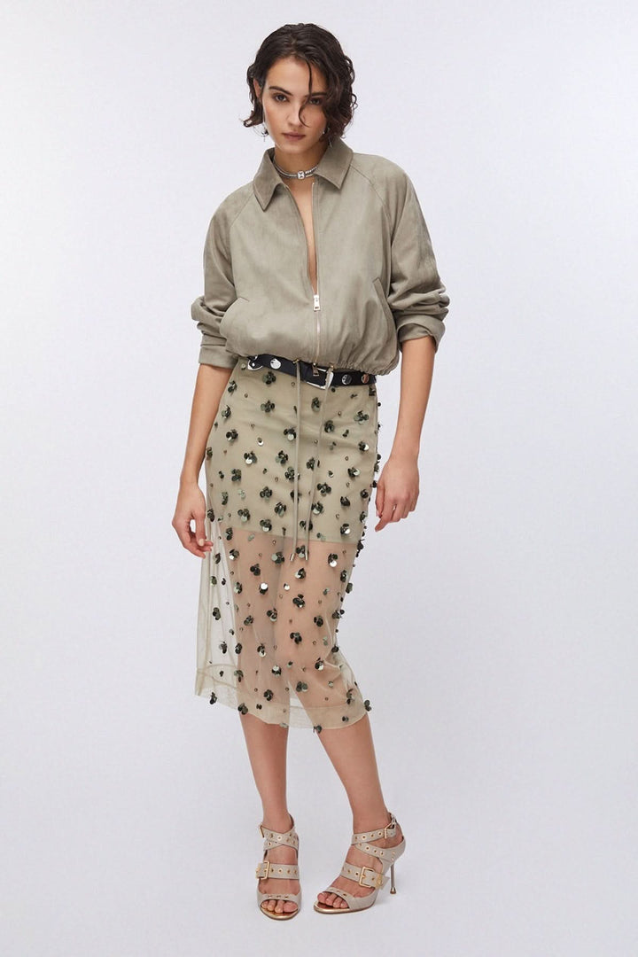 Veste courte zippée à col chemise