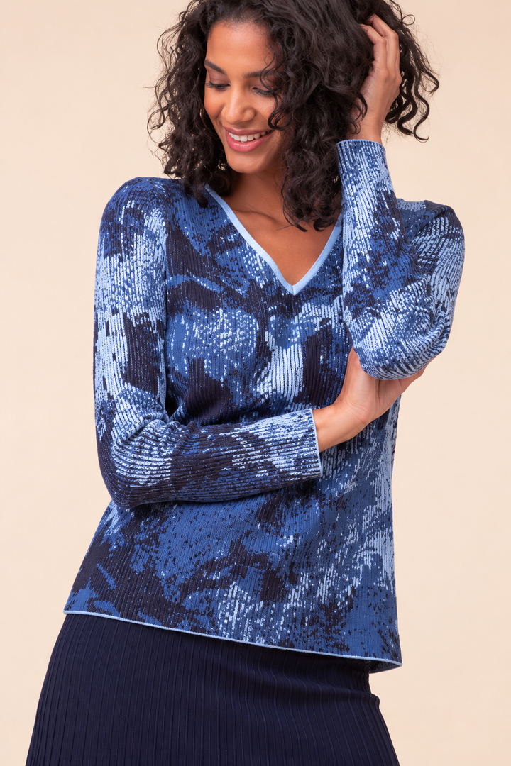 V-neck knit sweater with abstract pattern 