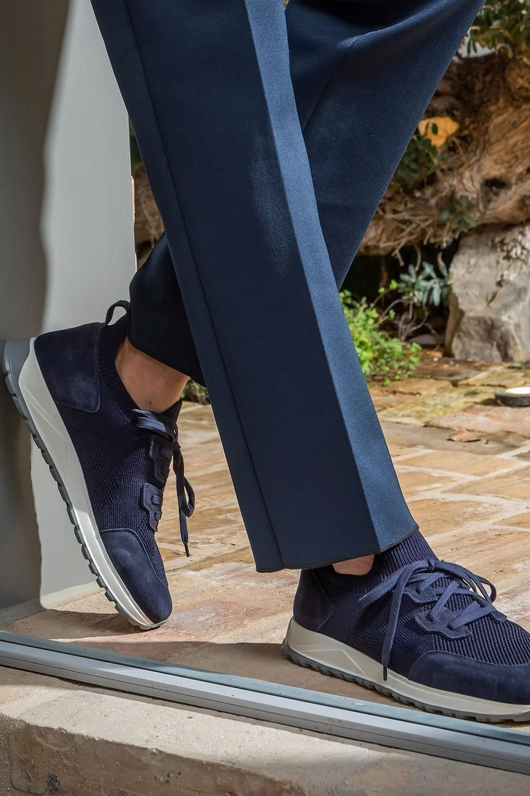 Sneaker homme cuir et tissu extensible
