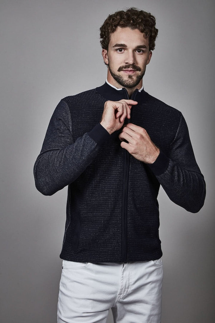 Structured-textured zip-up cardigan