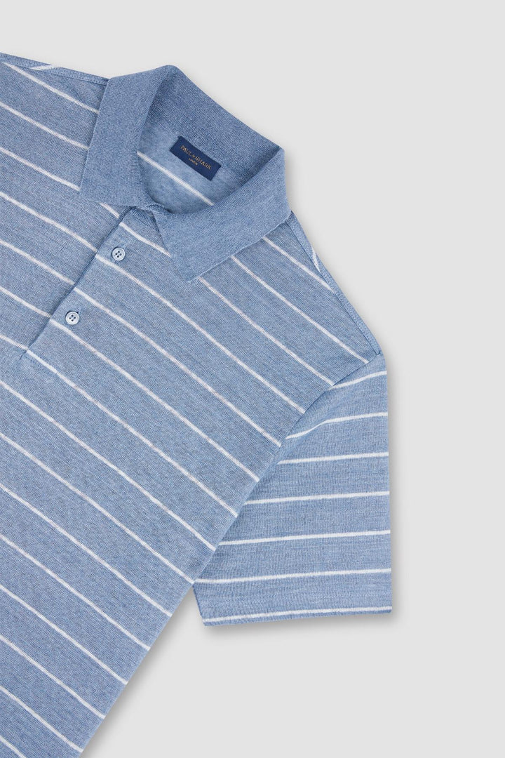 Blue striped linen polo shirt