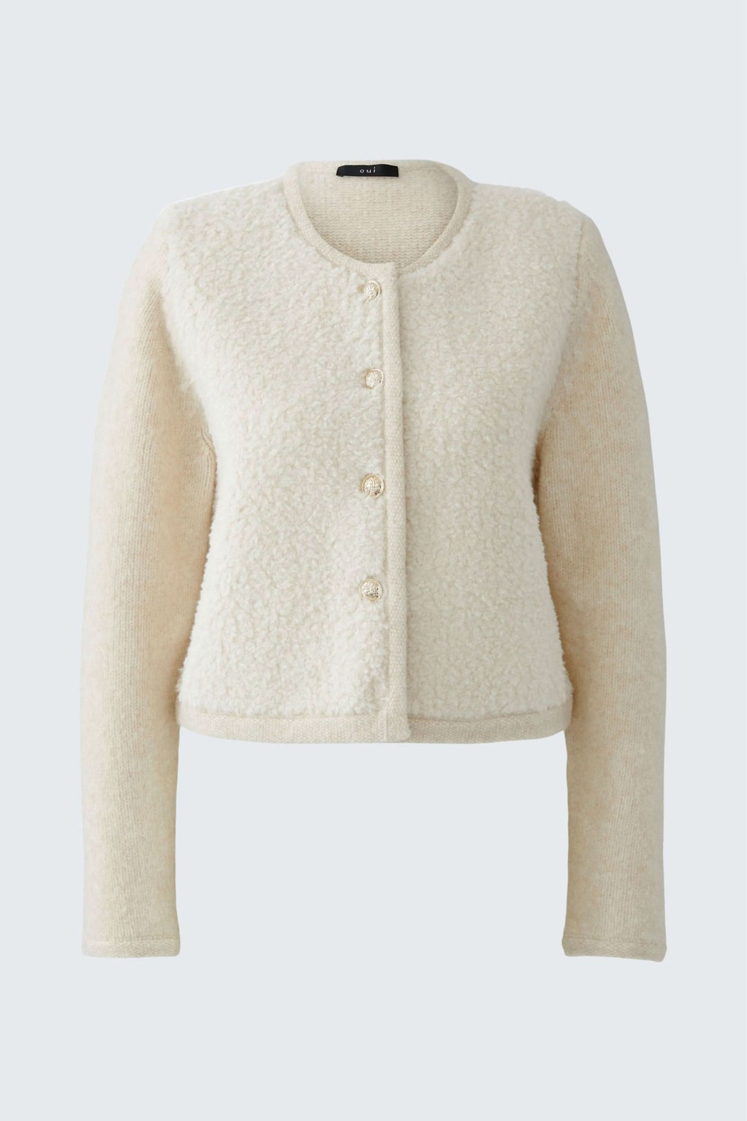 Short cardigan with bouclé effect, gold buttons