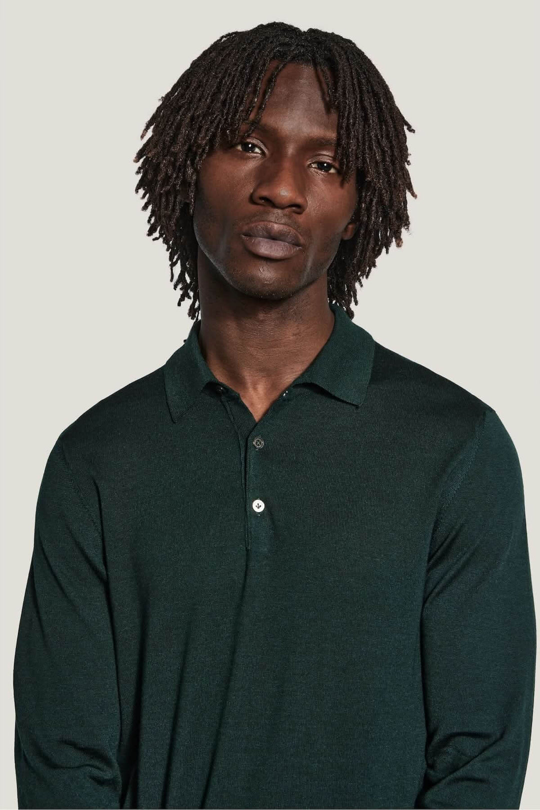 Long-sleeved polo shirt in merino wool and silk