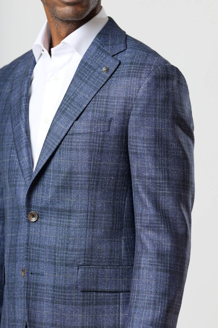 Textured two-button plaid jacket
