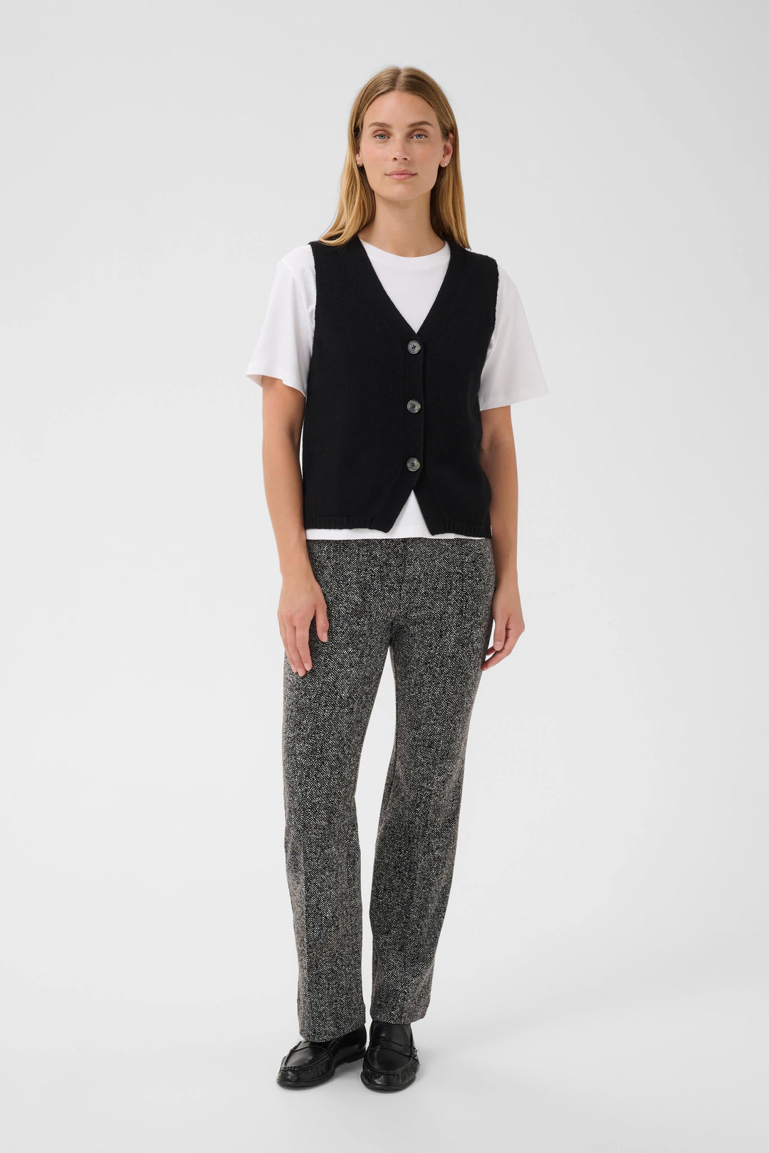 Pantalon à carreaux texturé vue de face pour femme Part Two