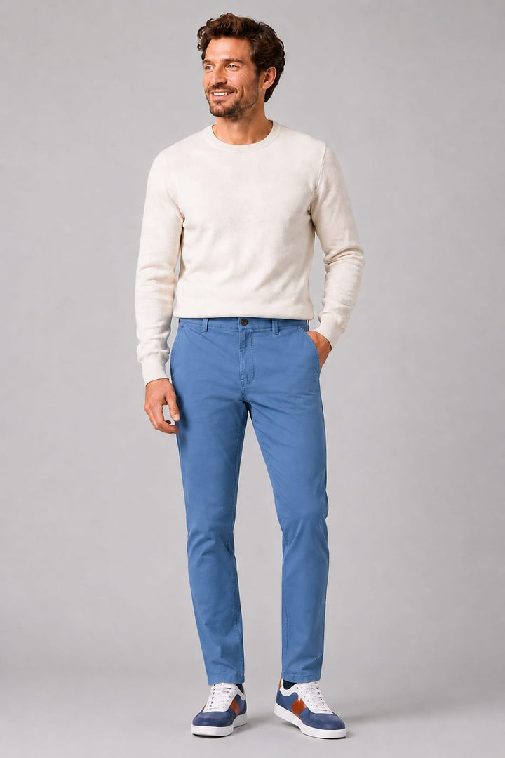 Vue latérale pantalon chino Meyer pour homme beige avec poches détail - Valérie Simon