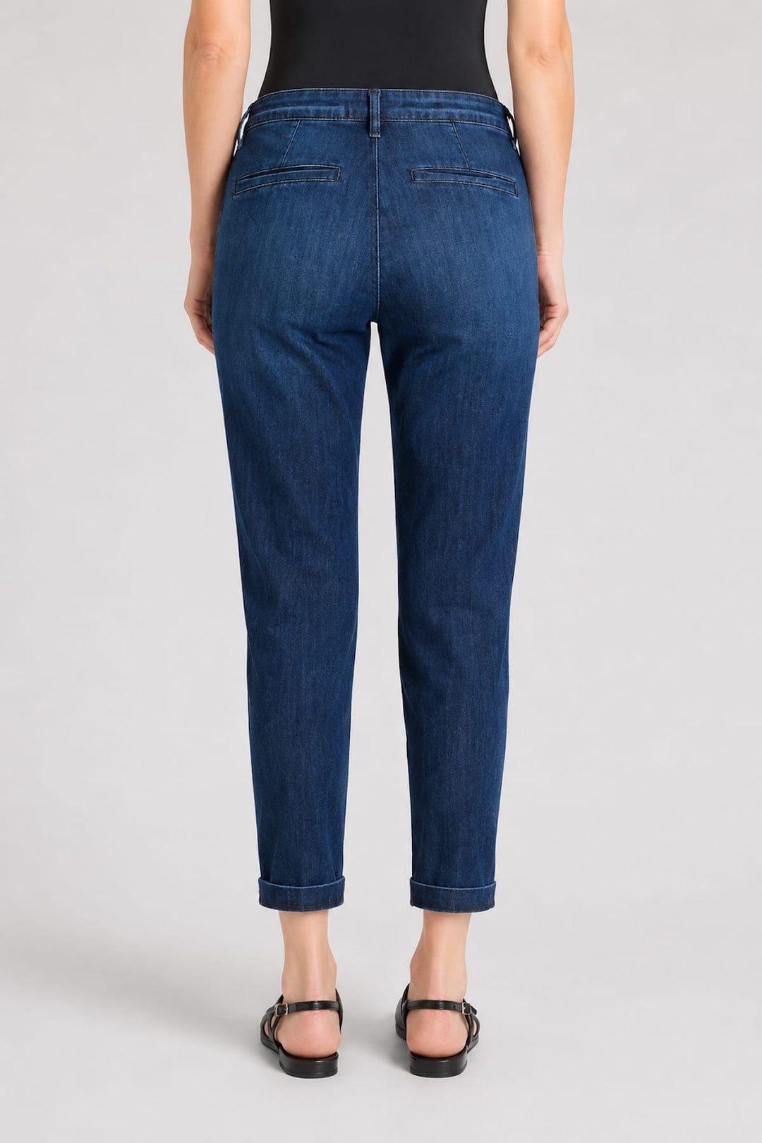 Side view of Chino Mac Jeans for women, stretchy blue denim - Valérie Simon