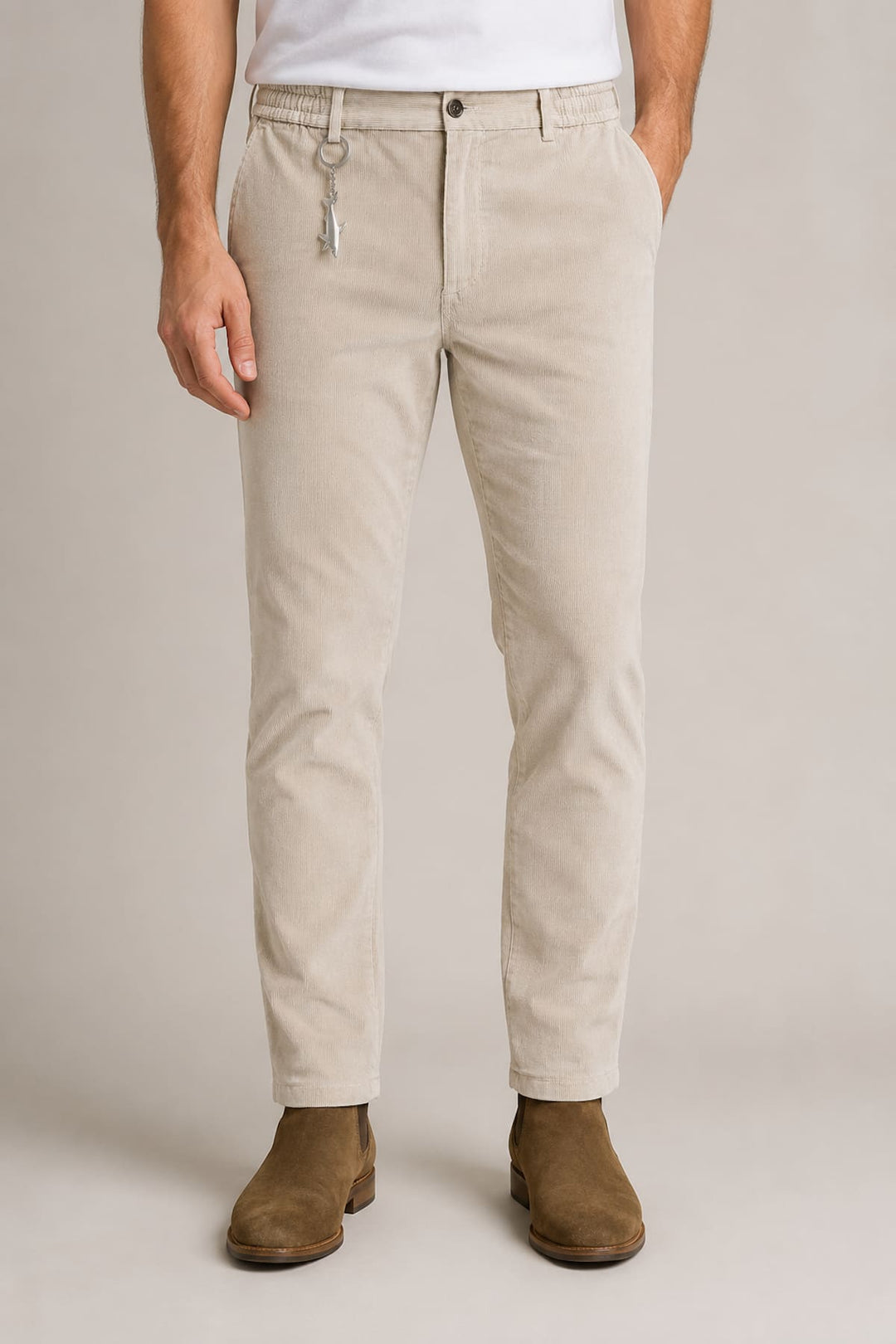 Vue latérale pantalon chino velours côtelé Paul &amp; Shark marron clair homme - Valérie Simon