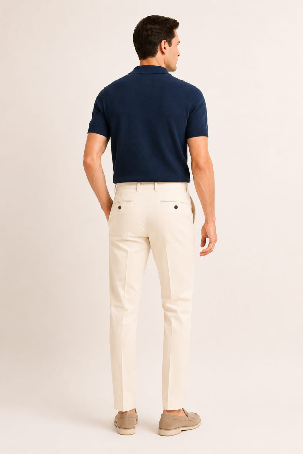 Side view of Masons men's beige chinos with contrasting buttons - Valérie Simon