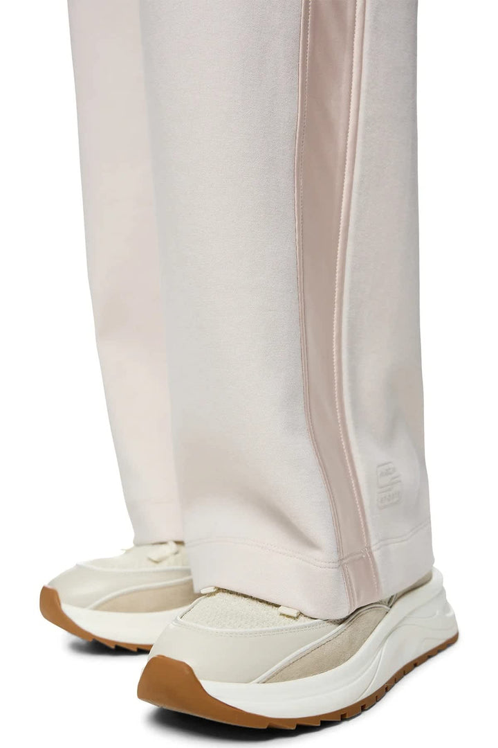 Vue de face pantalon détente Marc Cain femme noir bandes satinées larges - Valérie Simon