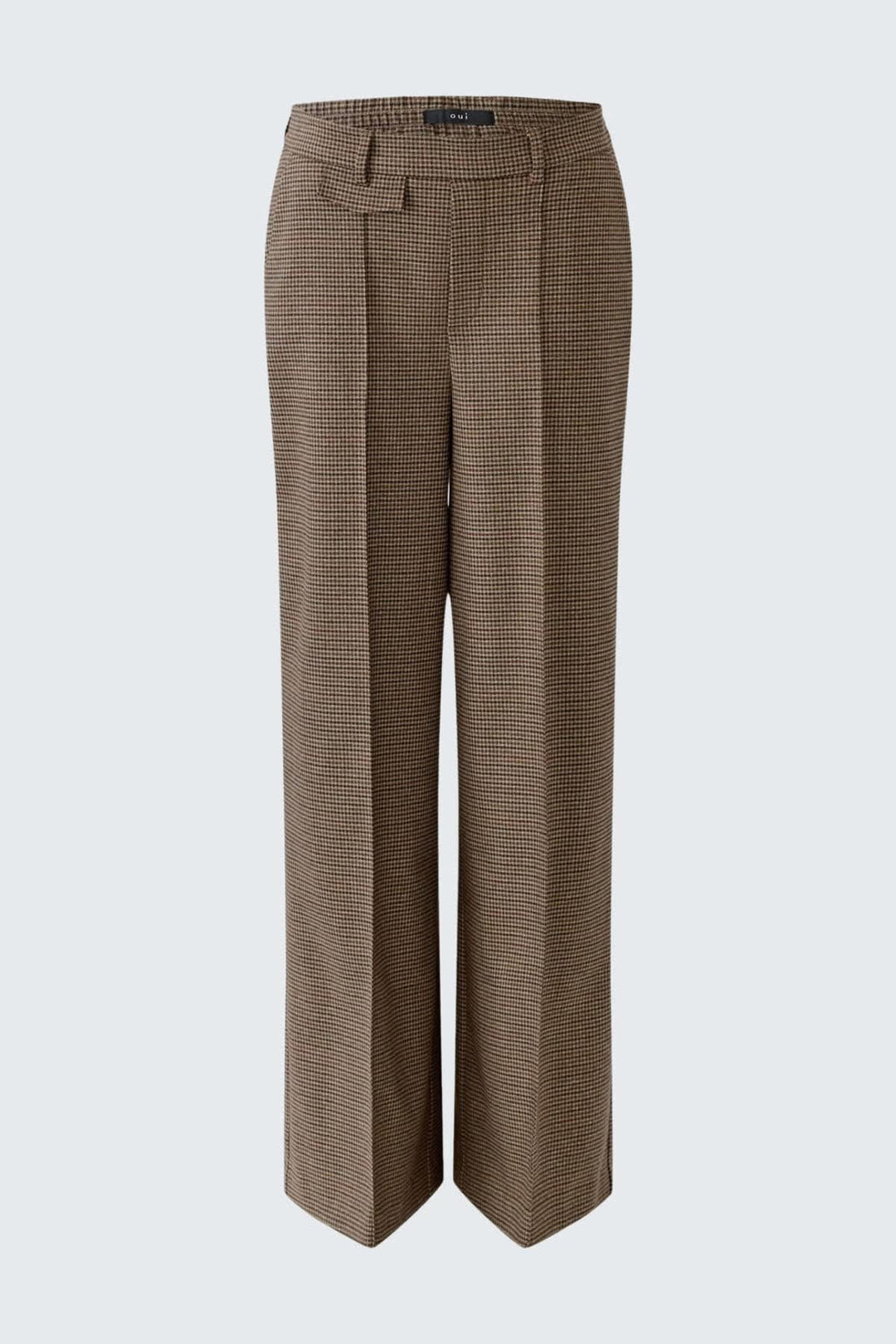 Pantalon habillé à carreaux et jambes larges vue de face pour femme Oui