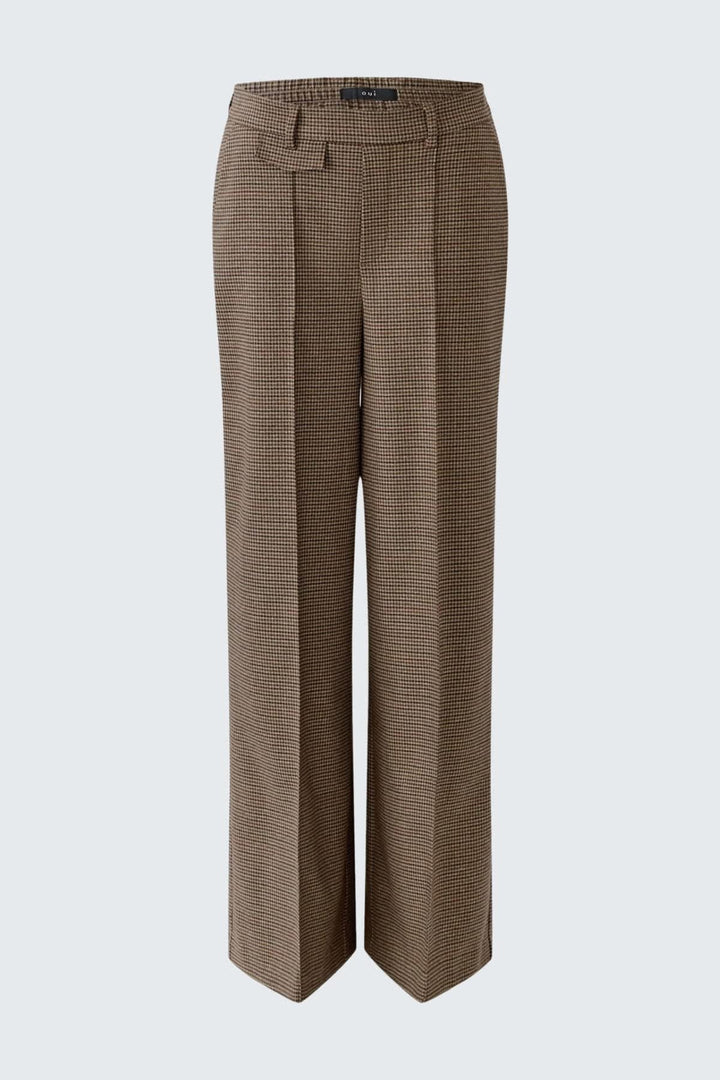 Pantalon habillé à carreaux et jambes larges vue de face pour femme Oui