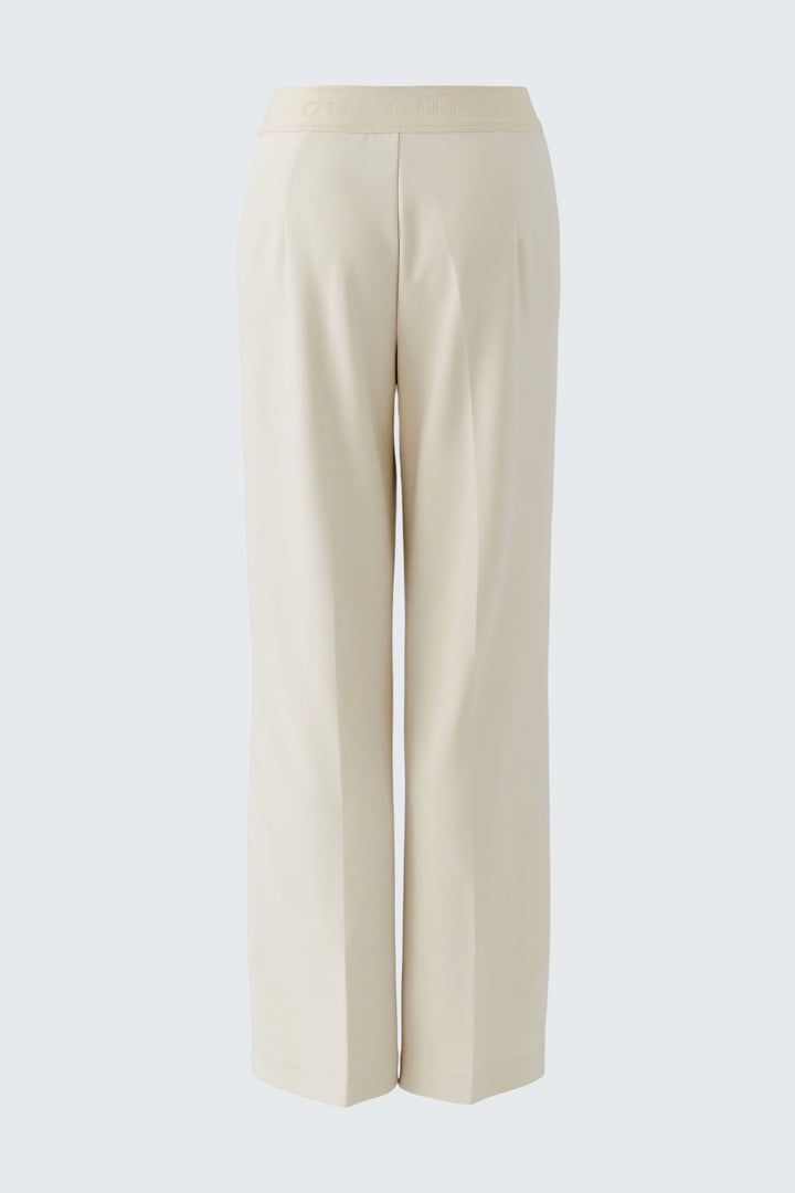Vue de côté pantalon large bleu marine Oui pour femme avec ceinture contrastée - Valérie Simon