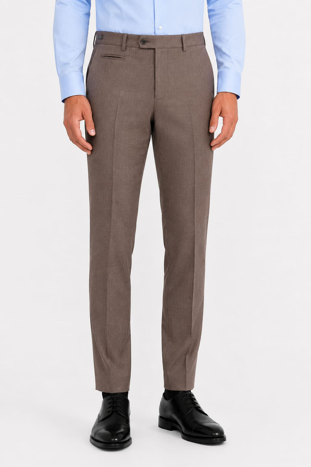 Vue de face pantalon en laine extensible Corneliani pour homme gris, détails plis avant - Valérie Simon