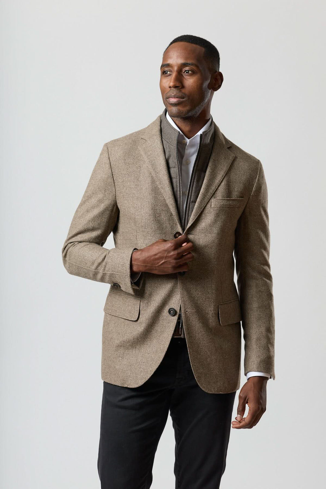 Textured wool blazer with integrated detachable collar